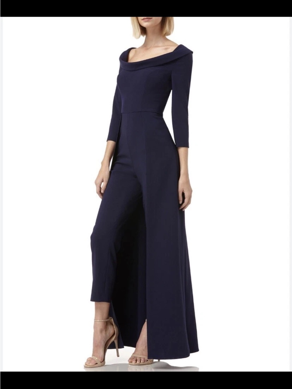 Kay Unger New York Boat Neck 3/4 Sleeve Jumpsuit/Overlay Skirt Size 6